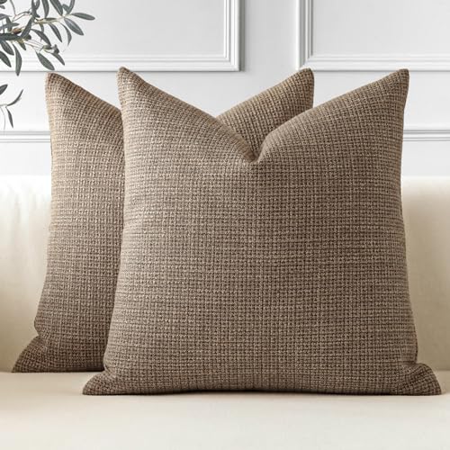 OTOSTAR Pack of 2 Throw Pillow Covers 20x20 Inch Linen Coffee Brown Pillowcases Farmhouse Decorative Solid Pillow Covers 5...