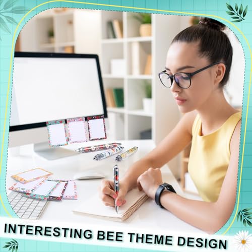 Kosiz 60 Pcs Flower Notepads with Pens Floral Sticky Notes Funny Ballpoint Pens Bulk Floral to Do List Memo Pads for Flowe...