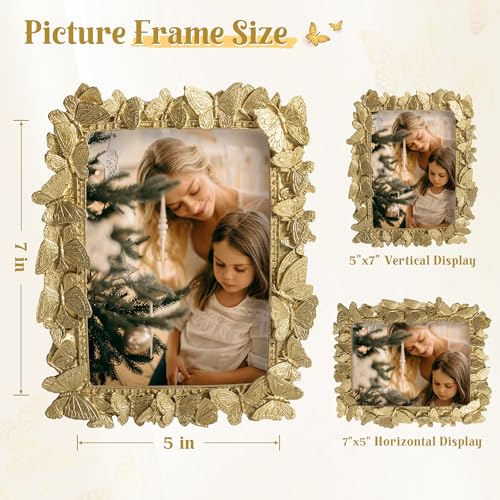 Axeman 5x7 Vintage Picture Frame with High Tempered Glass, Butterfly Textured Hand-Crafted Resin Antique Ornate Photo Fram...