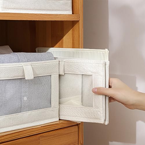 Pradnel Linen Closet Organizers And Storage, 4 Pack Storage Bins Baskets for Organization Foldable Organizer with Clear Wi...
