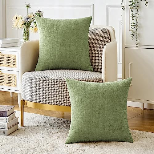 MIULEE Pack of 2 Couch Throw Pillow Covers 18x18 Inch Spring Soft Sage Green Chenille Pillow Covers for Sofa Living Room S...