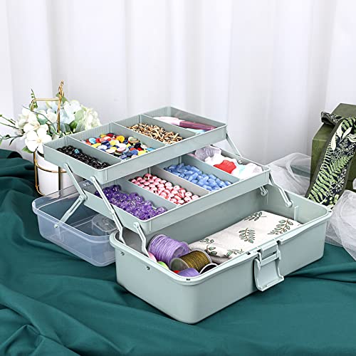 BTSKY 3-Layer Plastic Dividing Storage Box Craft Organizer and Storage with Adjustable Spacers Portable Handled Art Supply...
