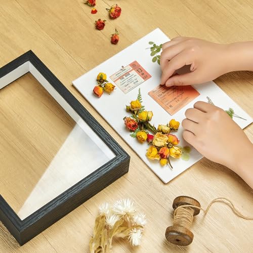 MUXIUNT 8x10 Shadow Box Picture Frame Display Case with Real Glass Panel and Soft Linen Back,Black Deep Shadow Memory Box ...