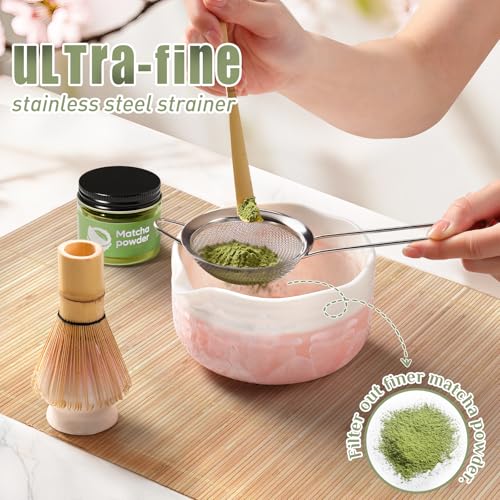 Birthday Gifts for Women: Matcha Whisk Set with Ceramic Matcha Bowl - Bamboo Matcha Whisk & Holder,Bamboo Scoop,Sifter - C...