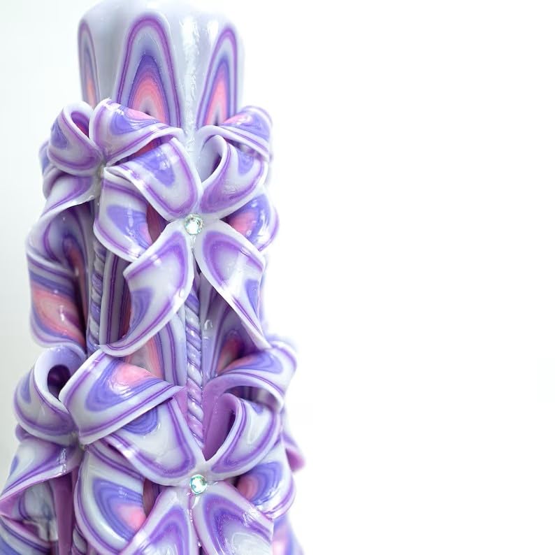 Carved Candle Artisan Handmade Decorative Dipped Candle 8 inch Pink Purple Fall Thanksgiving New Year Christmas Holiday Se...