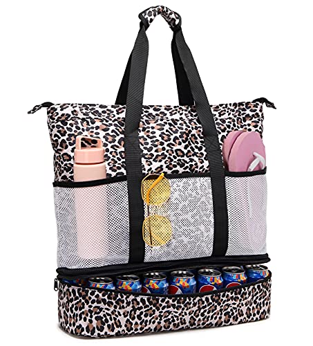 JIANYA Beach Bag Women Waterproof Sandproof Beach Tote Bags with Cooler Top Zipper Large Totes for Pool Travel Daily