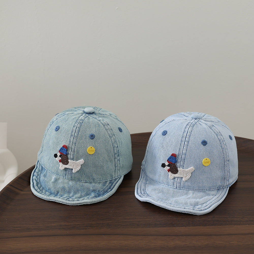 Korean-style Fashionable Cartoon Embroidered Puppy Soft-brimmed Hat, Lightweight And Breathable Children's Hat