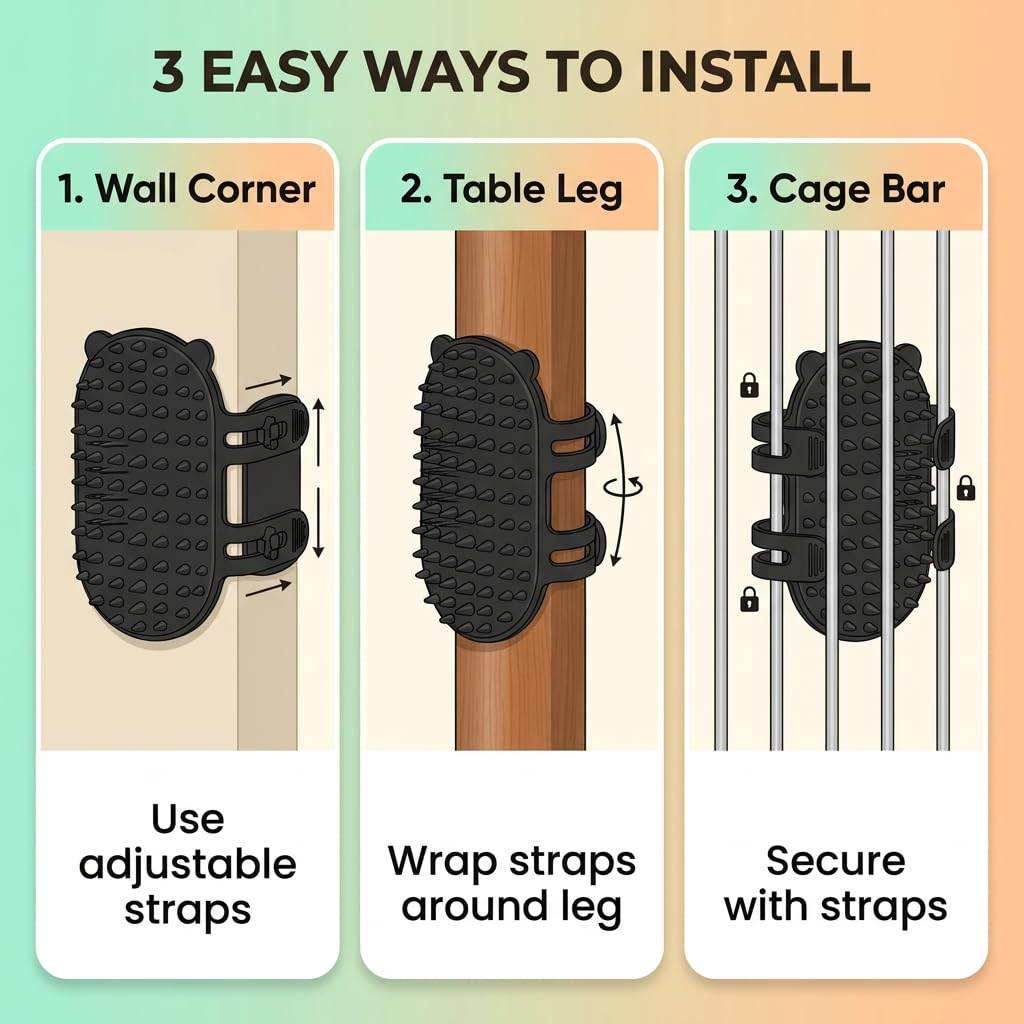 2pc Cat Self Groomer, Silicone Soft Wall Corner Massage Brush With Adjustable Straps, Interactive Scratcher Comb For Indoor Cats & Kittens, Table Leg & Cage Furniture Protector