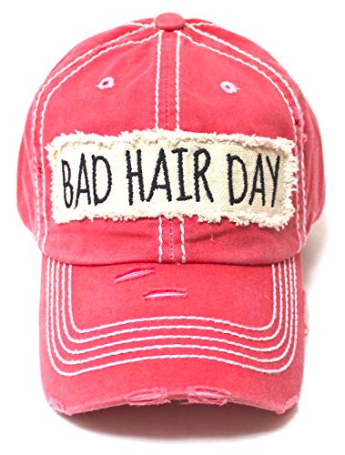 Women's Hat Bad Hair Day Embroidery Patch on Distressed Cap (Multiple Colors)
