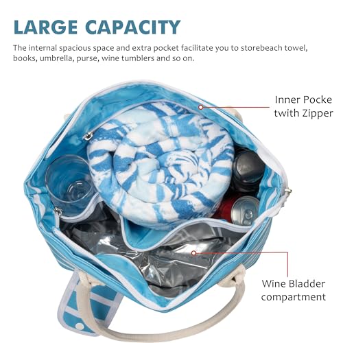 Tirrinia Wine Tote Bag, Beach Cooler for Travel Gift, Drink Purse Travel Bag with Spout for Picnic, BYOB, Party, Dinner, Pool