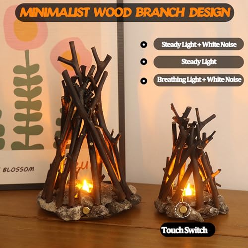 Lubocrat LED Night Light Wooden Campfire LED Dimmable Lamp with 3 Lighting Modes & Flame Sound, USB Powered Kids Nightligh...