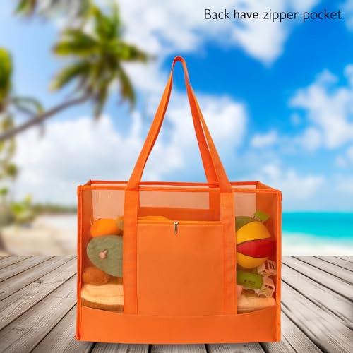 hsmyank Reusable Large Beach Bags With 2 Pockets & Zipper, Lightweight Beach Tote for Poolside, Trip/swim