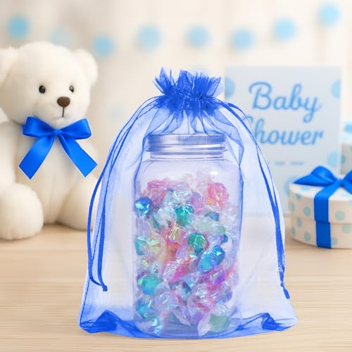 ANZNKU 50 Pack Organza Bags 6x9 Inch, Mesh Bag Drawstring Jewelry Pouches, Large Organza Gift Bags for Easter Baby Shower,...