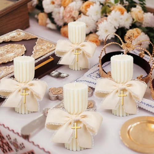Conelist 12 Set Baptism Candle Cirios Pascual Catolico Catholic First Communion Candles with Bows and Crosses Church Praye...