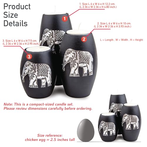 IYARA CRAFT Elephant Candle Holder Set – 3 Handmade Wood Tealight Holders with Tray, Rustic Black Home Décor, Cozy Holiday...