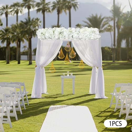DIITGGE Artificial Silk Flowers Row, 3.28FT White Rose Panel Backdrop - Fake Flower Vine Garland for Wedding Arch, Door Ar...