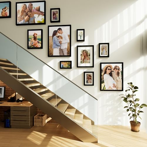 decorUhome 8x10 Picture Frame Set of 10, Display Photos 5x7 with Mat or 8x10 Unmatted for Picture Frames Collage Wall Deco...
