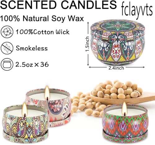 fclayvts Set of 36 Scented Candles, 2.5 OZ Soy Wax Aromatherapy Candles Gift Set for Valentine's Day Birthday Mother's Tha...