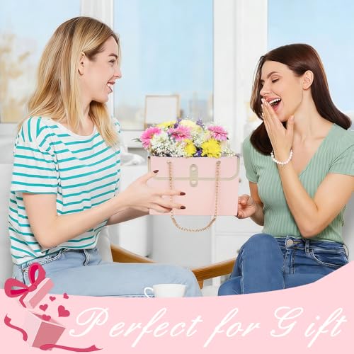 6 PCS Flower Paper Gift Box, Bouquet Storage Bucket Florist Handbag with Metal Chain Flower Bouquet Box Gift Wrap Bags Flo...