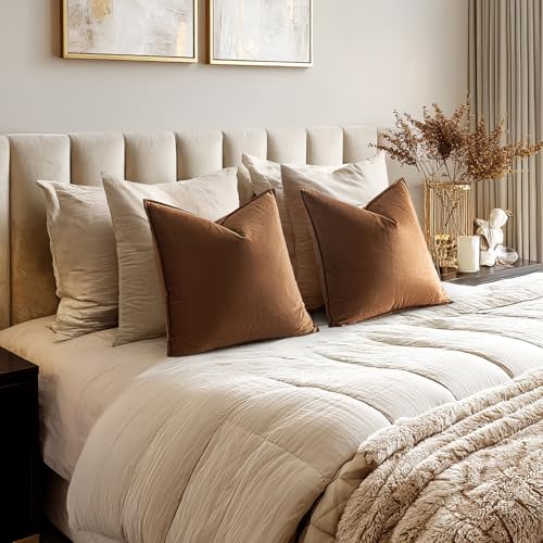 MIULEE Brown Velvet Throw Pillow Covers 18x18 Soft Decorative Solid Square Cushion Cases Pack of 2 Modern Luxury Home Deco...