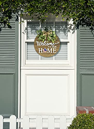 Interchangeable Seasonal Welcome Sign Front Door Decoration, Rustic Round Wood Wreaths Wall Hanging Outdoor, Farmhouse, Po...