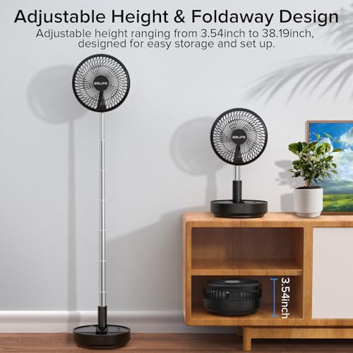 Belife X8 Portable Fan, 7200mAh Battery Powered Rechargeable, Oscillating USB Desk Floor Fan with Remote, Foldable Telesco...