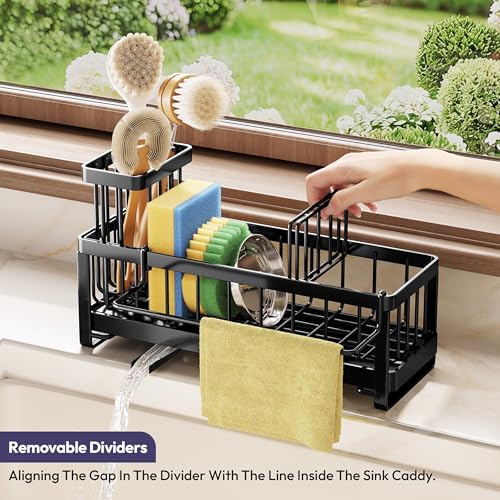 SWTYMIKI Sponge Holder for Kitchen Sink - Sink Caddy with Brush Holder Self-draining Sponge Caddy Organizer with Divider S...