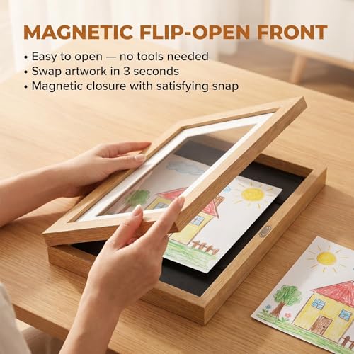 HOLOCOZO Kids Artwork Frame 8.5x11 with Stand for Tabletop or Wall, A3 Large Magnetic Front Opening Picture Frame for Chil...