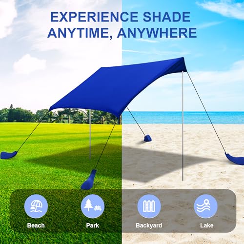 ERFEI Beach Tent Sun Shelter UPF50+ with Sandbags, Sand Shovel & Windproof Poles - Portable Pop Up Canopy for Beach, Campi...