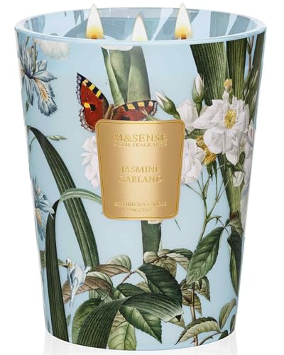 M&SENSE Jasmine Candles Highly Scented 3 Wick 35oz 150 Hours Burn Extra Large Jar Candles for Women, Natural Soy Wax Aroma...