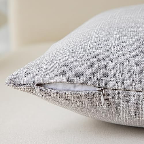Kevin Textile Decorative Lined Linen Cushion Cover Throw Pillow Case for Bedroom, 24"x24"(61x61cm), Set of 2, Grey White