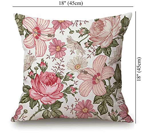 Solekla Pink Flowers Decorative Throw Pillow Cover Case Cushion Home Living Room Bed Sofa Car Cotton Linen Square 18 x 18 ...