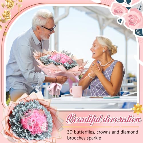 XunYee Bouquet Kit 20 Sheet Flower Wrapping Paper 100 Pcs Bamboo Skewers Floral Foam Blocks for Anniversary Birthday Gift ...