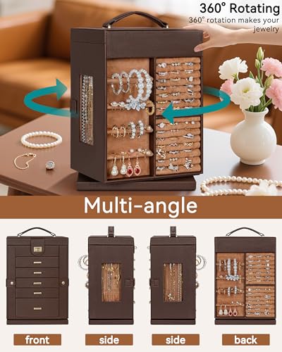AKOZLIN 360° Rotating Jewelry Box 6-Tier Organizer Functional 360° Rotating Jewelry Storage Case for Women Girls Ring Neck...