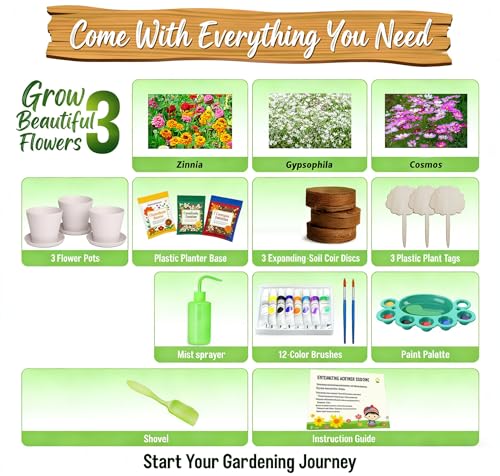 Paint & Plant Flower Growing Gardening Kit with 3 Pots for Kidz - Gardening Tools Set Easter Gifts for Girlz & Boyz Agez ...