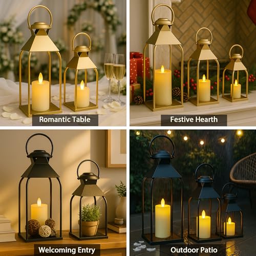 Decorative Metal Lanterns Indoor Outdoor, Candle Holder for Porch, Patio, Fireplace, Floor, Wedding, Christmas, Fall, Holi...