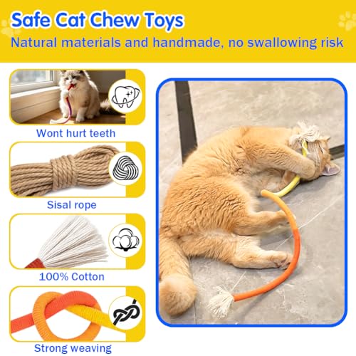 Retro Shaw Cat Toys Chew Ropes with Refillable Natural Catnip for Indoor Cats Safe Teeth Cleaning Interactive Kitten Nip K...