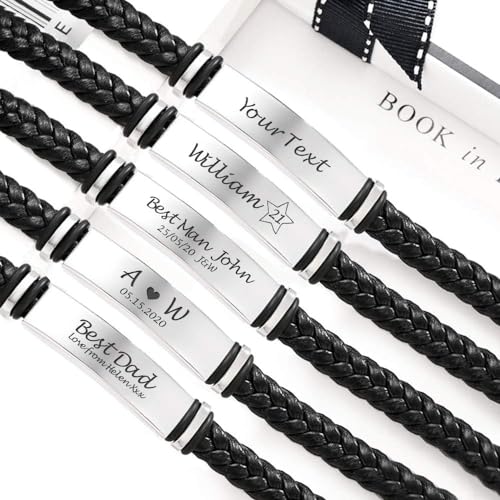 EDSG Mens Bracelet Personalized Custom Bracelets for Men Leather Engraved Bracelet Gift for Boyfriend Husband Dad Bestman ...