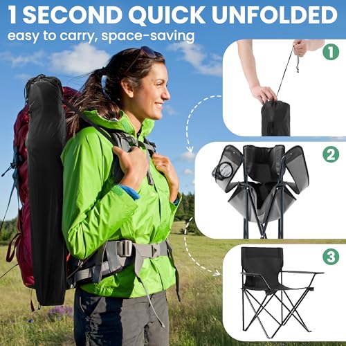 Geisoun 2-Pack Foldable Camping Chairs with Cup Holder, 300LB Lawn Portable Folding Chairs for Adults, Lightweight Outdoor...