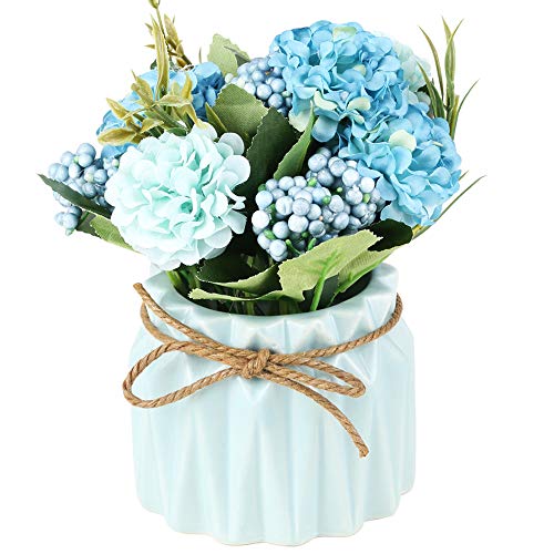 SUPNIU Artificial Hydrangea Bouquet with Small Ceramic Vase Fake Silk Variety Flower Balls Flowers Decoration for Table Ho...