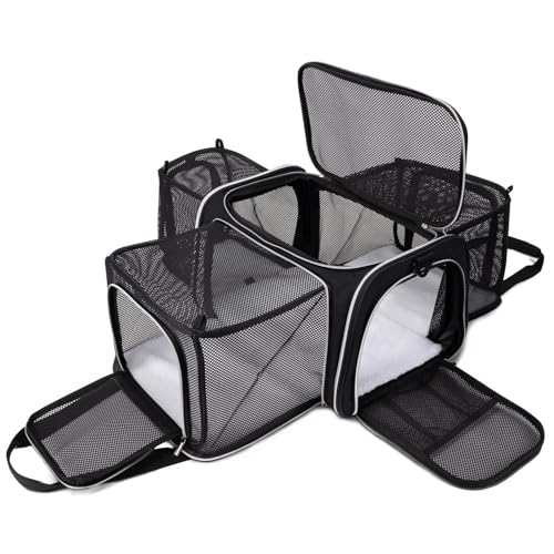 BAGLHER Cat Carrier Bag,Airline Approved Pet Carrier Soft Side Pet Travel 5 Sides Open Doors 3 Sides Expandable Foldable D...