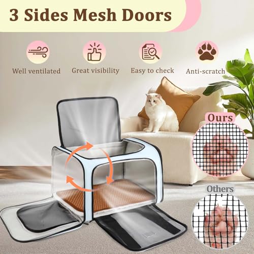 DSDCDJ Cat Carrier - Cat Carrier Soft with Plush Pad & Cooling Mat, Easy-Load 4-Side Zipper & 3-Side Mesh Ventilation, Pet...