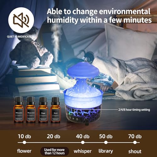 BOHOFAM Aroma Essential Oil Diffuser,Rain Cloud humidifier Simultaneously Water Drip and Air Mist,Rain Diffuser with 4 Hot...
