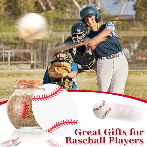 Draupnir Sand Keepsake Jar 12PCS 3.4 oz Baseball Printed Round Jar with Cork Lid, 12 Baseball Cardstock and 12 Hemp Ropes,...