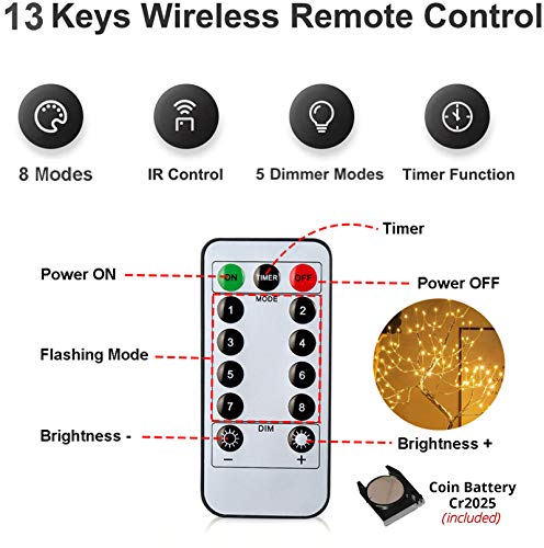 PXBNIUYA 108 LED Sparkly Fairy Tree Lamp, Warm White, Remote Control, USB/Battery, 8 Modes, DIY Bonsai Decor, Festival Dec...