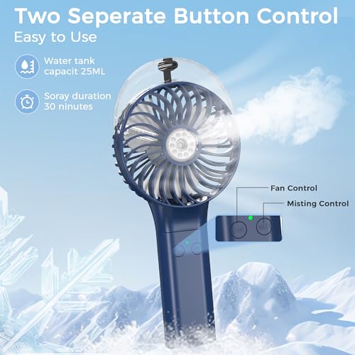 Portable Handheld Misting Fan, Nano-Mist Humidifier for Skincare & Makeup, 180° Foldable Desk Fan, Rechargeable Water Spra...