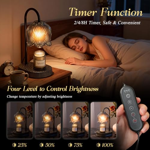WYghyronic Candle Warmer Lamp with Adjustable Height - Flameless 4-Level Dimmable Wax Warmer, Timer Function & Stylish Des...