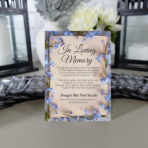 50pc Blue Premium Pre-Filled Forget Me Not Seeds Packets Favors for Funerals, Funeral Decorations, Celebration of Life Dec...