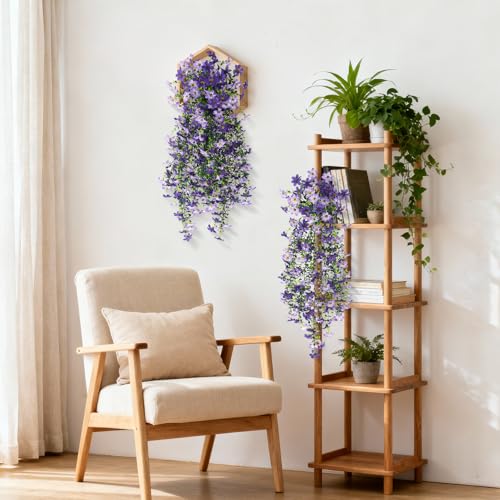 Artificial Fake Hanging Flowers Plants for Outdoor Spring Summer Decoration,2 PCS Faux Silk Daisy with Eucalyptus Leaves,U...