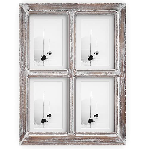 Barnyard Designs 4x6 or 5x7 Collage Picture Frames, 4 Photo Openings w/Mat for Multiple Pictures, Distressed Rustic Wood F...